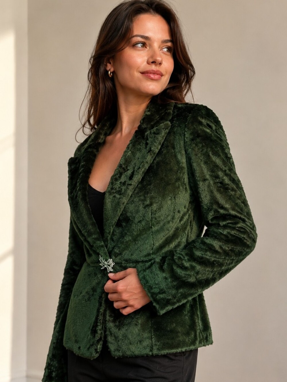 Velvet vintage Fuzzy Soft Blazer Evening Jacket w/Brooch - Picture 4 of 4